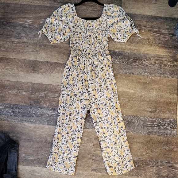 Kids Jessica Simpson Yellow and Gray Floral Jumpsuit Wide-Leg - Picture 3 of 3